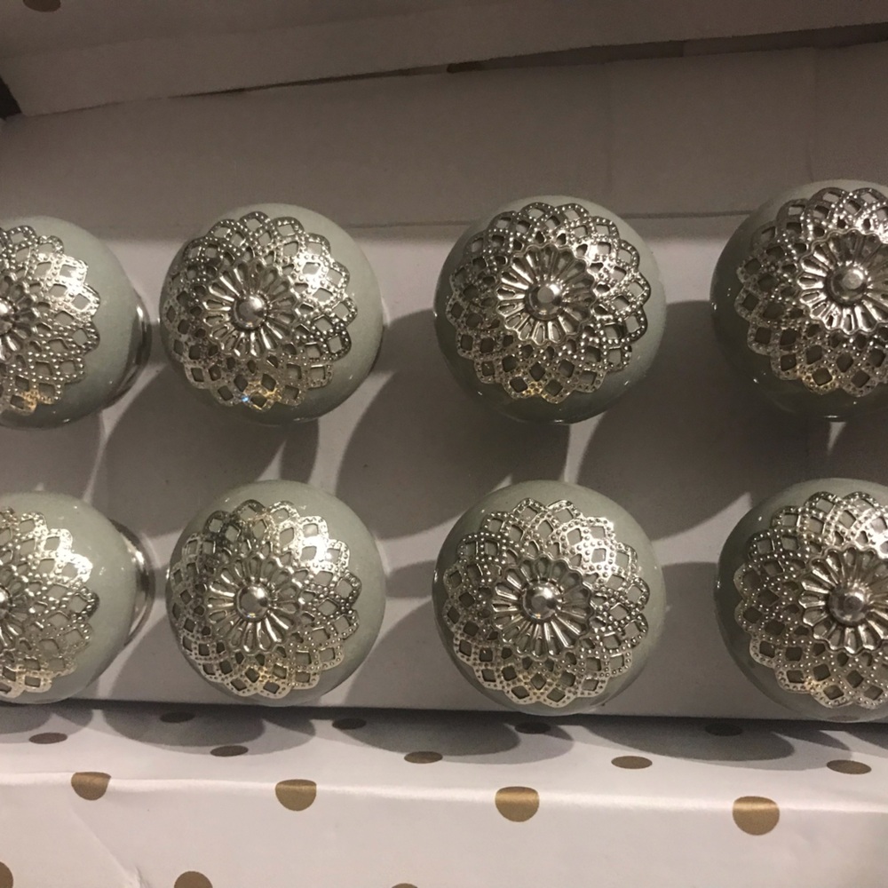 Gray w/ Silver Mandela ceramic and metal knobs